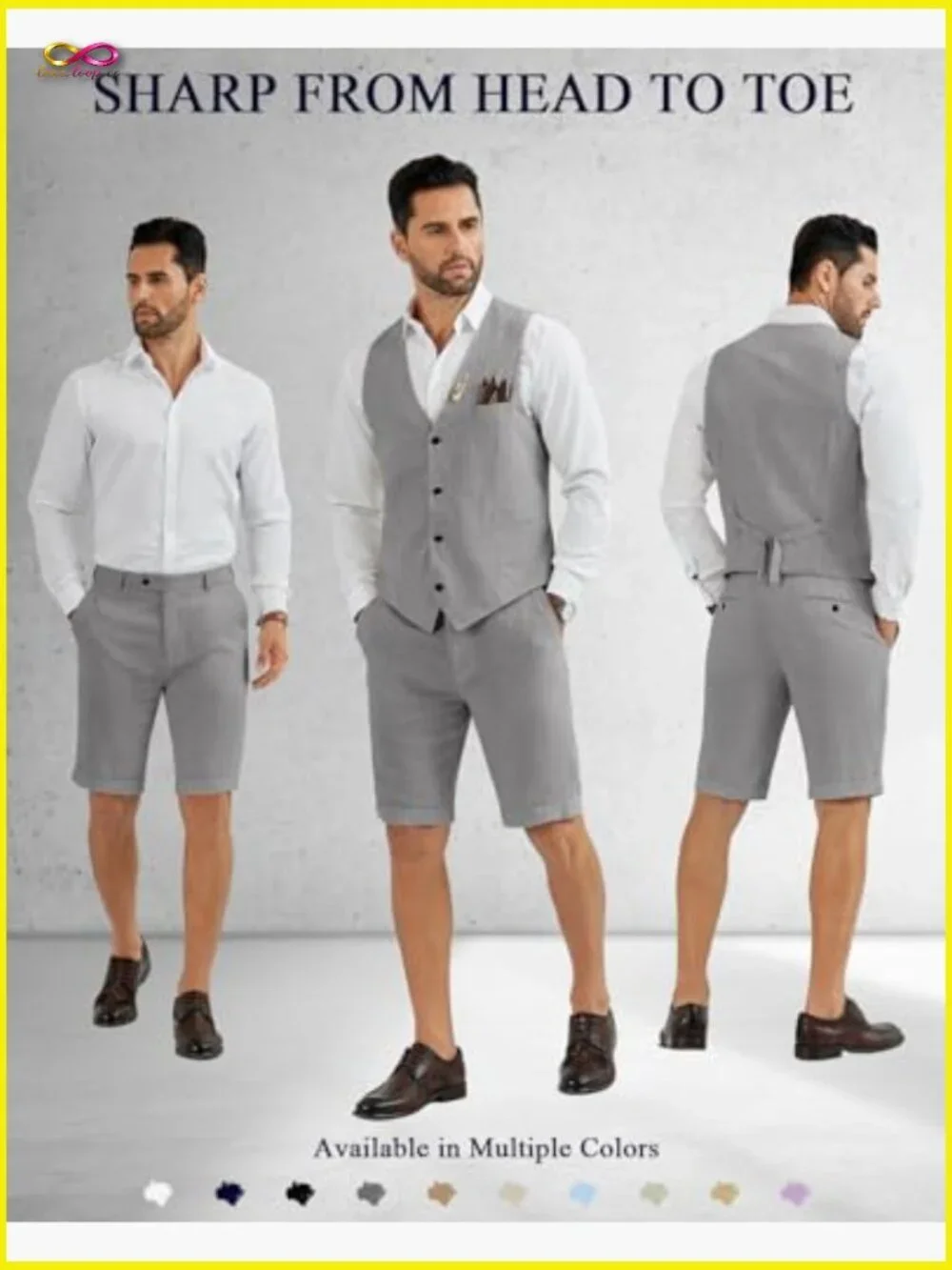 Linen Suit Set Vests Shorts Casual Summer Beach Wedding Groomsmen Outfit